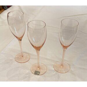 3pc Mikasa Elite Pink Crystal Wine Glasses 8.25" Vintage Stemware w/Label 1980’s